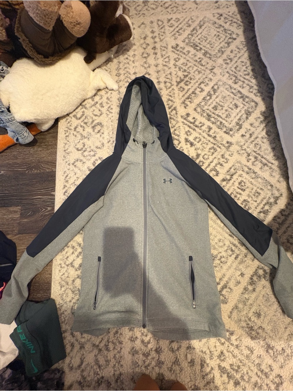 Under Armour Grey Jacket with Navy Hood & Sleeve Panels
